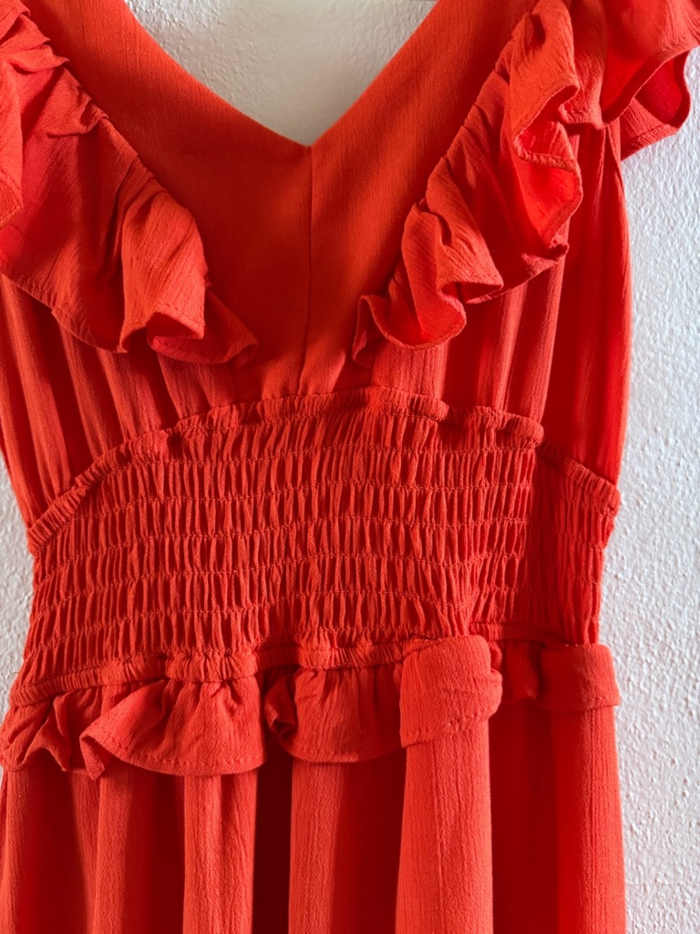 Charlotte Russe coral, reddish-orange Ruffle V-Neck Maxi Dress size M - Picture 2 of 14